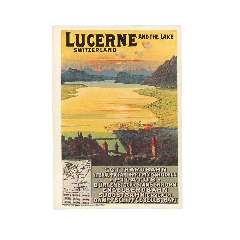 Lucerne and the Lake 1912 Swiss Railway Poster Art Postcard